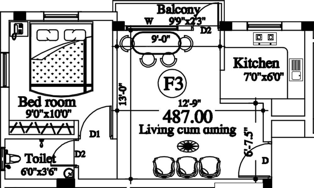 Dream Raja Enclave (1BHK+1T (487 sq ft) 487 sq ft)