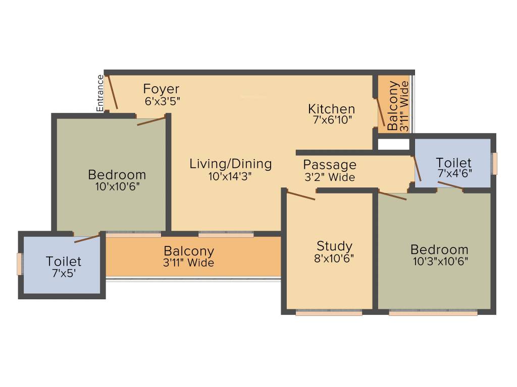 Signature The Millennia (2BHK+2T (645 sq ft) + Study Room 645 sq ft) Signature The Millennia (2BHK+2T (645 sq ft) + Study Room 645 sq ft)