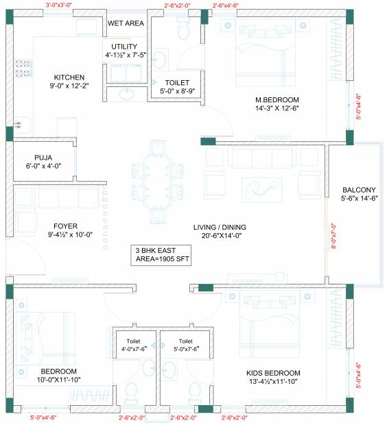 EIPL Apila (3BHK+3T (1,905 sq ft) + Pooja Room 1905 sq ft)
