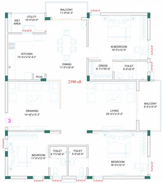 EIPL Apila (3BHK+3T (2,390 sq ft) + Pooja Room 2390 sq ft)