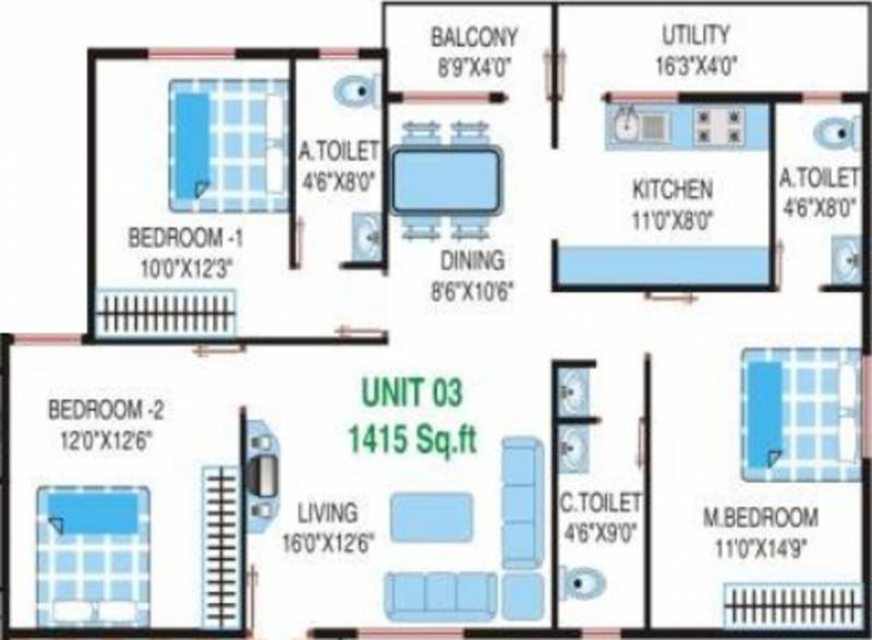 Mahaghar Vajra (3BHK+3T (1,415 sq ft) 1415 sq ft)