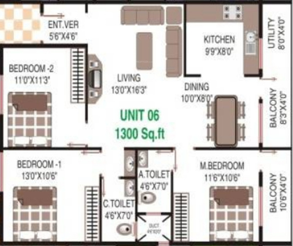 Mahaghar Vajra (3BHK+2T (1,300 sq ft) 1300 sq ft) Mahaghar Vajra (3BHK+2T (1,300 sq ft) 1300 sq ft)