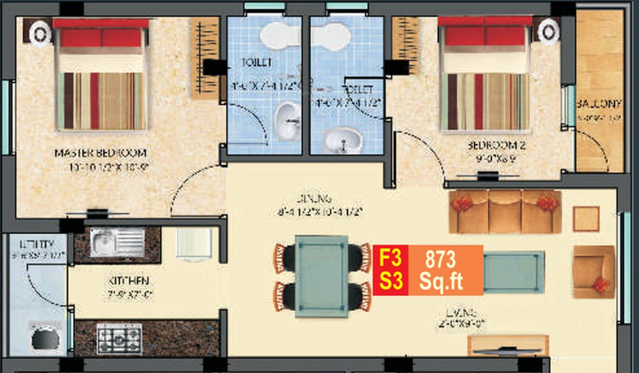 Ranga Sri Sudershan (2BHK+2T (873 sq ft) 873 sq ft) Ranga Sri Sudershan (2BHK+2T (873 sq ft) 873 sq ft)