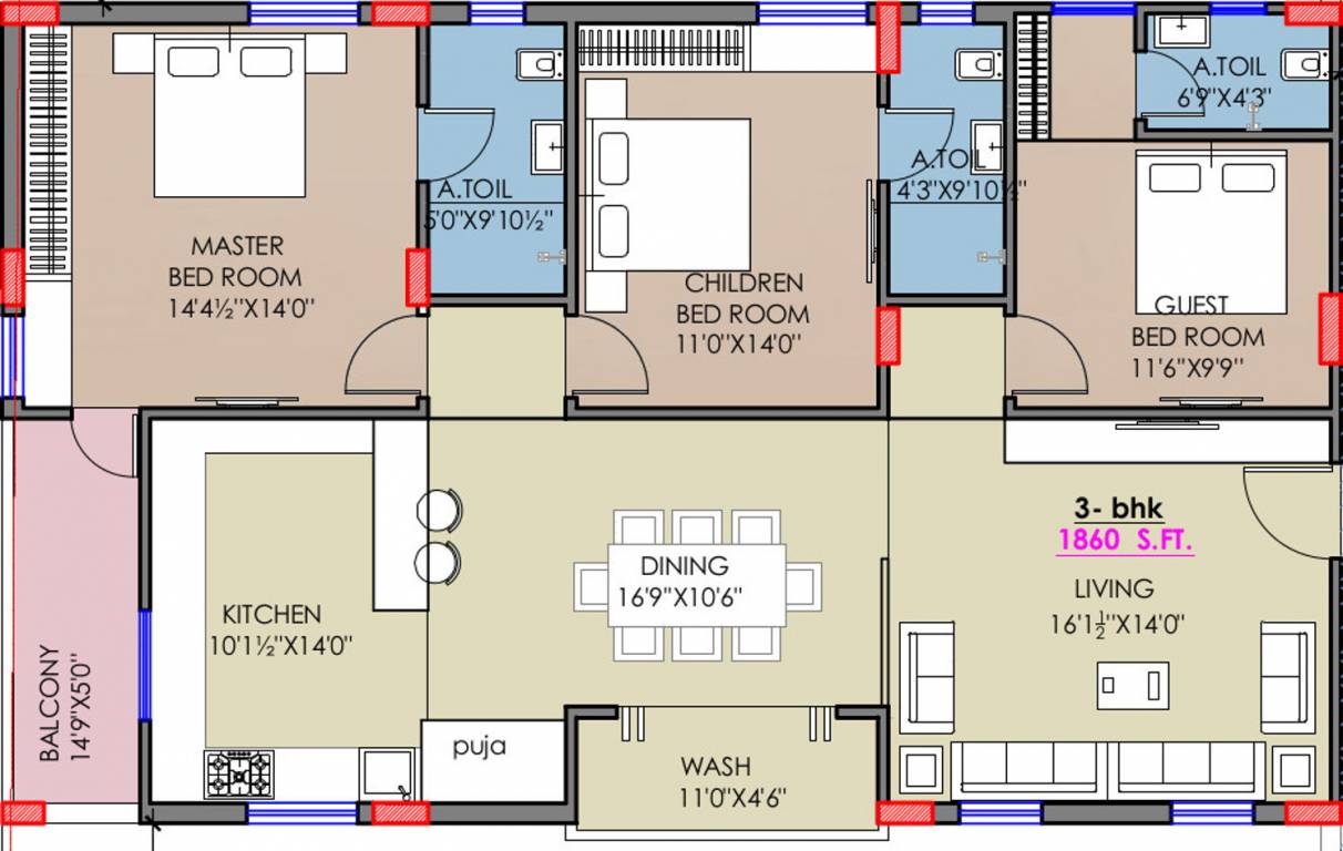 Aryamitra Trillium (3BHK+3T (1,860 sq ft) + Pooja Room 1860 sq ft) Aryamitra Trillium (3BHK+3T (1,860 sq ft) + Pooja Room 1860 sq ft)