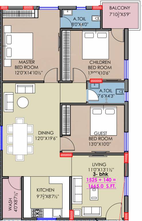 Aryamitra Trillium (3BHK+2T (1,665 sq ft) 1665 sq ft) Aryamitra Trillium (3BHK+2T (1,665 sq ft) 1665 sq ft)