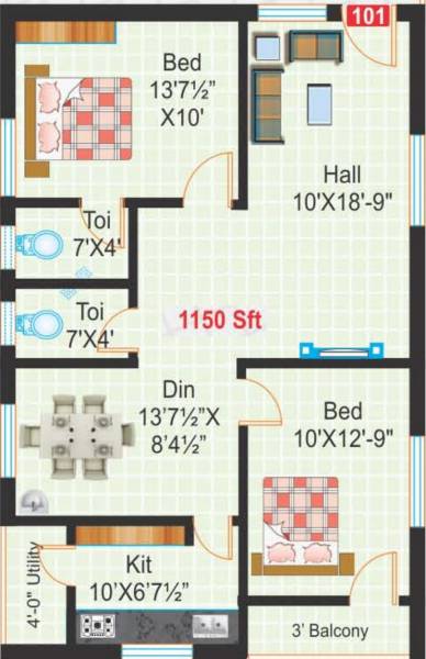  Shree Venkateswara Arcade (2BHK+2T (1,150 sq ft) 1150 sq ft)
