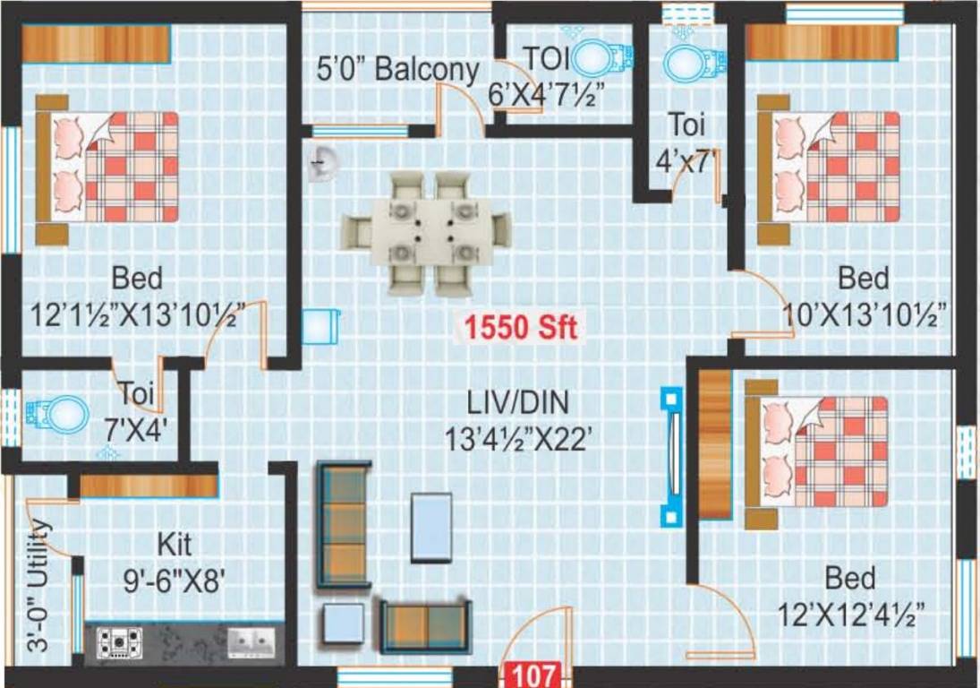  Shree Venkateswara Arcade (3BHK+3T (1,550 sq ft) 1550 sq ft)