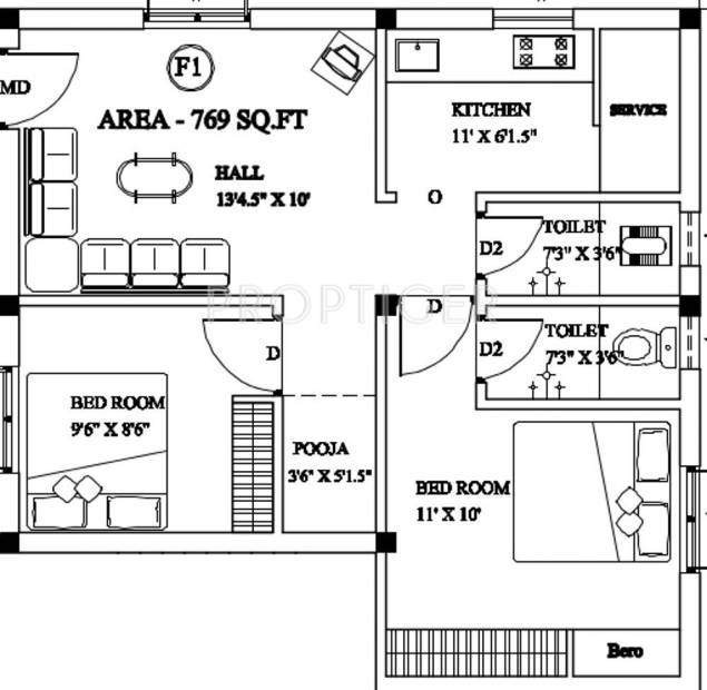 Ganga Ragamalika (2BHK+2T (769 sq ft)   Pooja Room 769 sq ft)