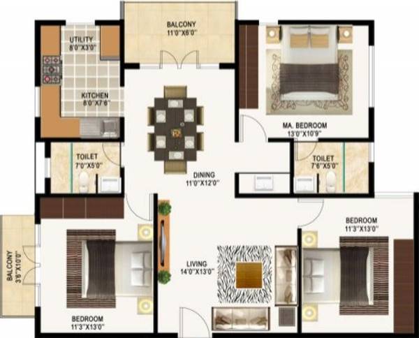  Golden Heights (3BHK+2T (1,482 sq ft) 1482 sq ft)