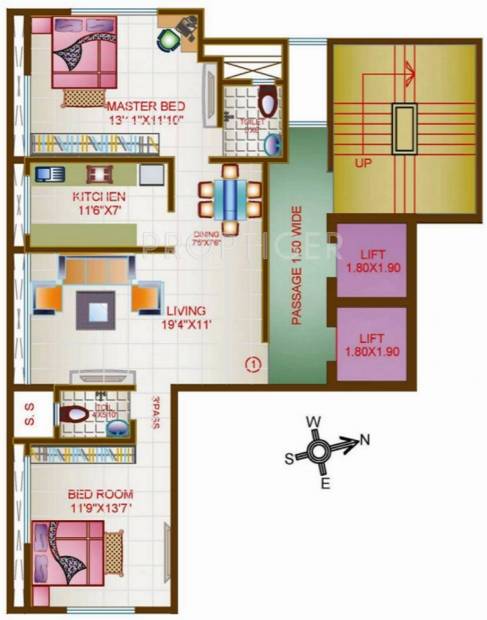Neev Excella Residency Floor Plan (2BHK+2T)