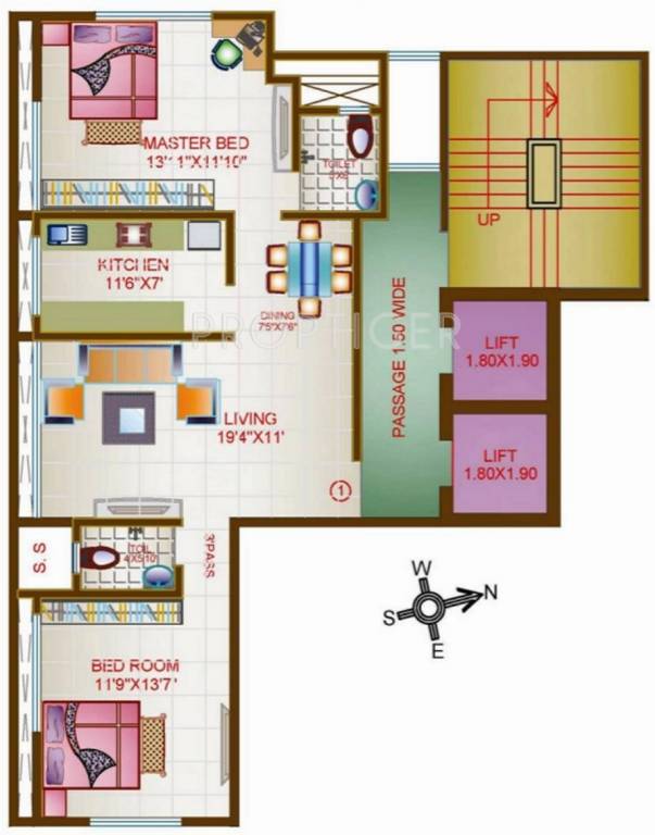 Floor Plan (2BHK+2T) Neev Excella Residency Floor Plan (2BHK+2T)
