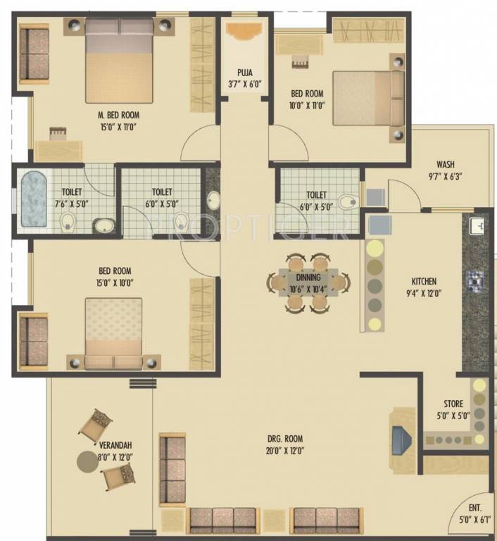 1935 sq ft 3 BHK 3T Apartment for Sale in Satyam Developers Satatya ...