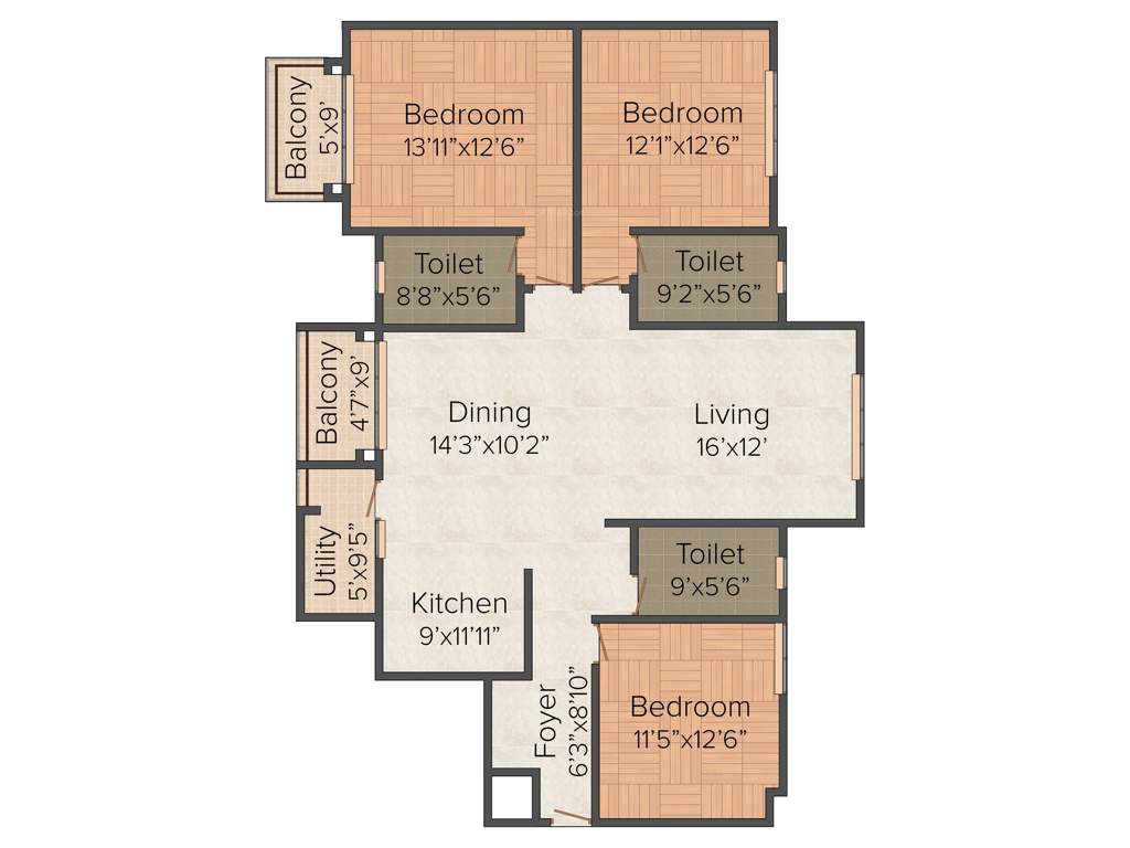 Pashmina Waterfront (3BHK+3T (1,900 sq ft) 1900 sq ft)
