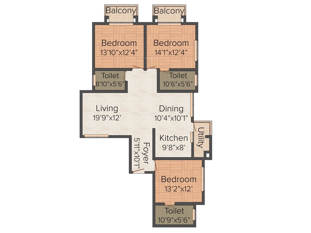 Pashmina Waterfront (3BHK+3T (1,918 sq ft) 1918 sq ft)