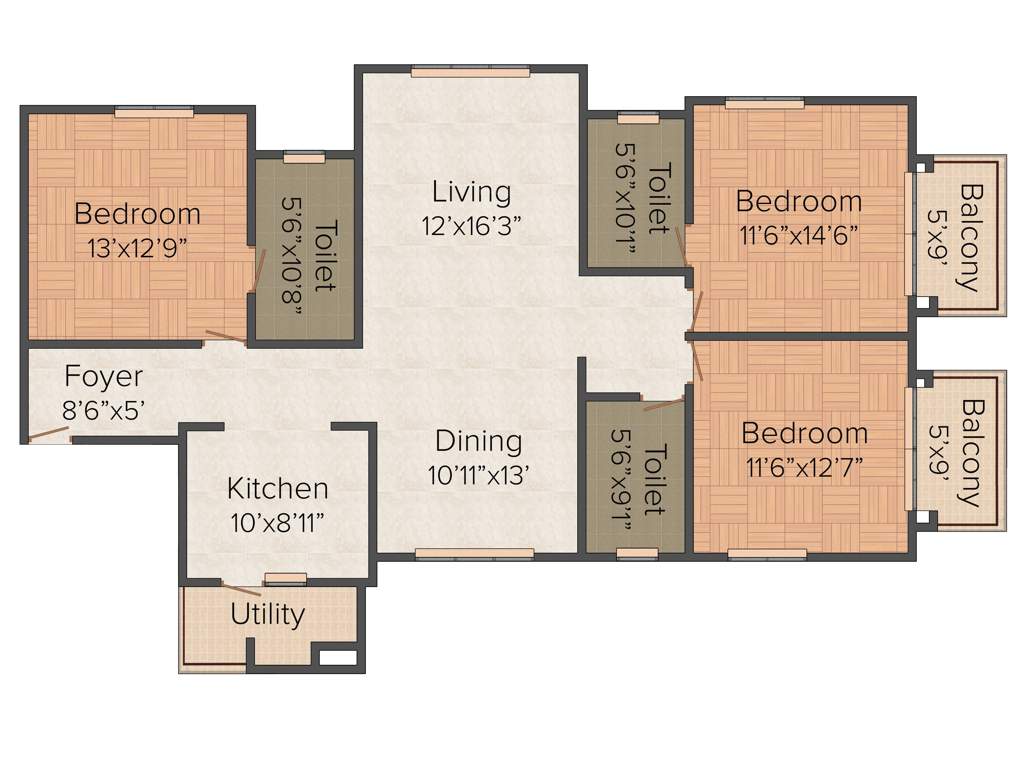 Pashmina Waterfront (3BHK+3T (1,864 sq ft) 1864 sq ft)
