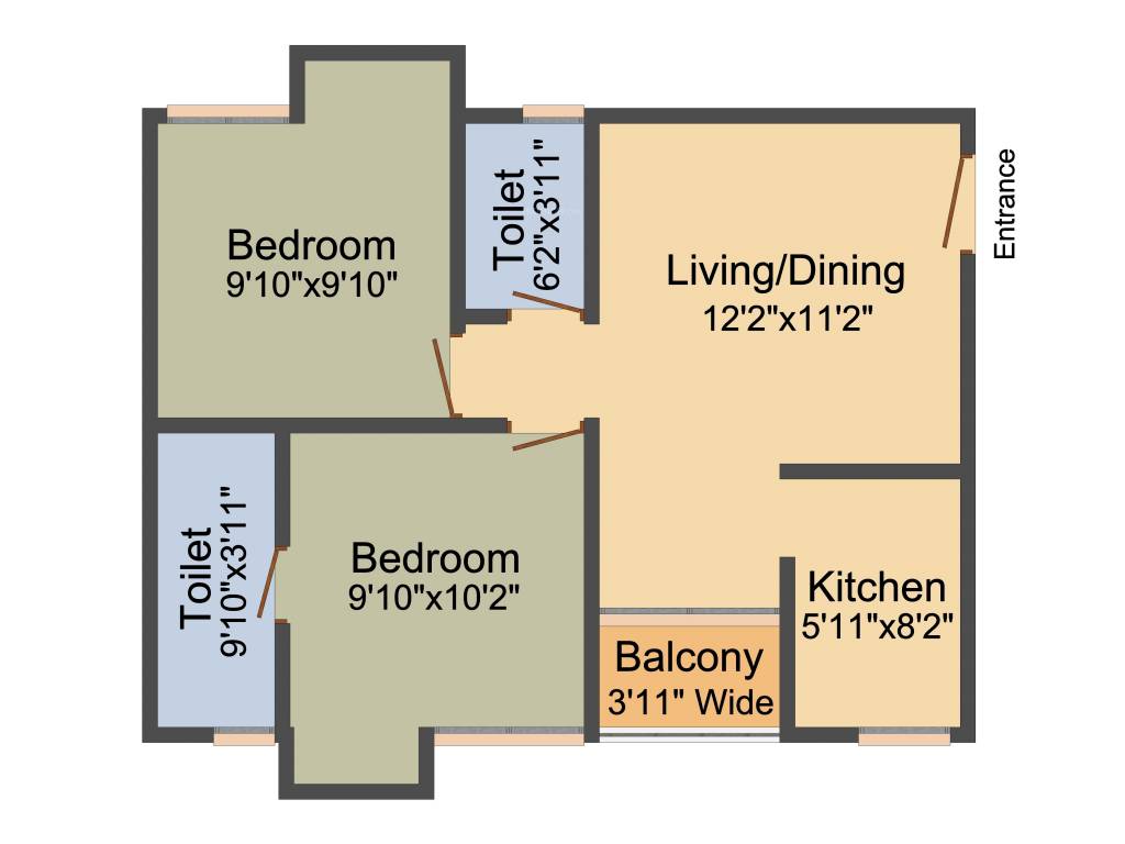 Merlin Gangotri (2BHK+2T (618 sq ft) 618 sq ft)
