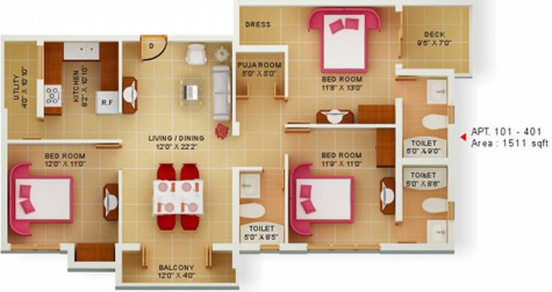 Asvini Annora (3BHK+3T (1,511 sq ft) + Pooja Room 1511 sq ft)