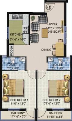 Arjun Properties Alampata (2BHK+2T (945 sq ft) + Pooja Room 945 sq ft)
