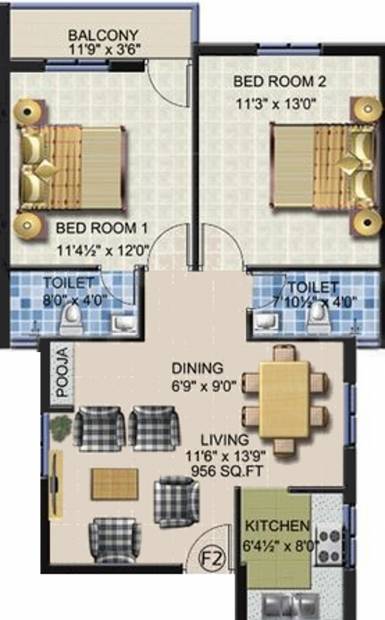 Arjun Properties Alampata (2BHK+2T (956 sq ft) + Pooja Room 956 sq ft)