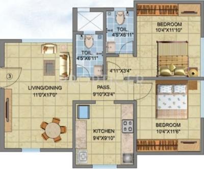 DV Fressia Heights (2BHK+2T (985 sq ft) 985 sq ft)