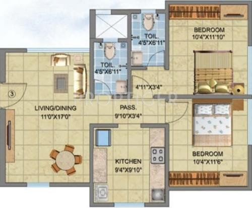 DV Fressia Heights (2BHK+2T (985 sq ft) 985 sq ft)