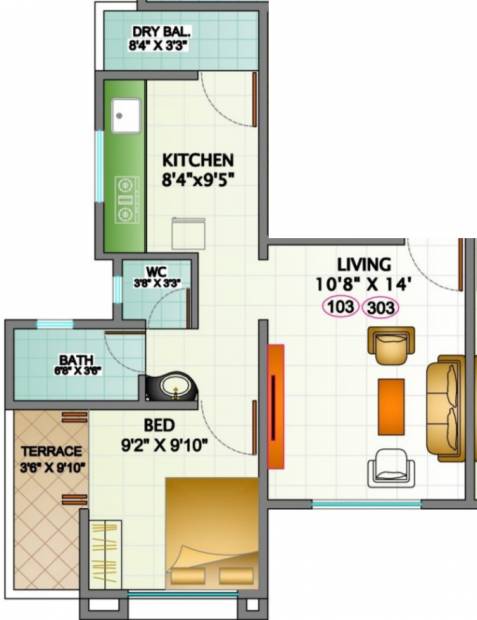  Saiyog Residency (1BHK+1T (406 sq ft) 406 sq ft)