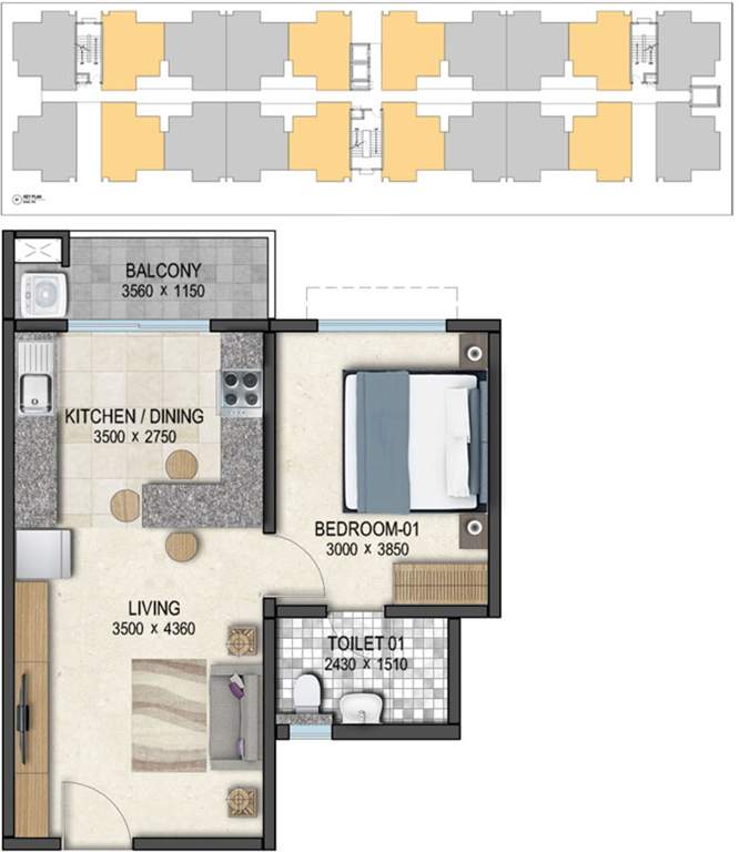 Sobha Palm Springs (1BHK+1T (657 sq ft) 657 sq ft)