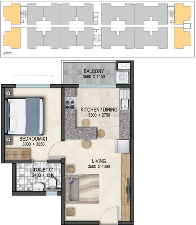 Sobha Palm Springs (1BHK+1T (661 sq ft) 661 sq ft)