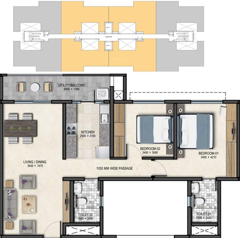 Sobha Palm Springs (2BHK+2T (1,205 sq ft) 1205 sq ft)