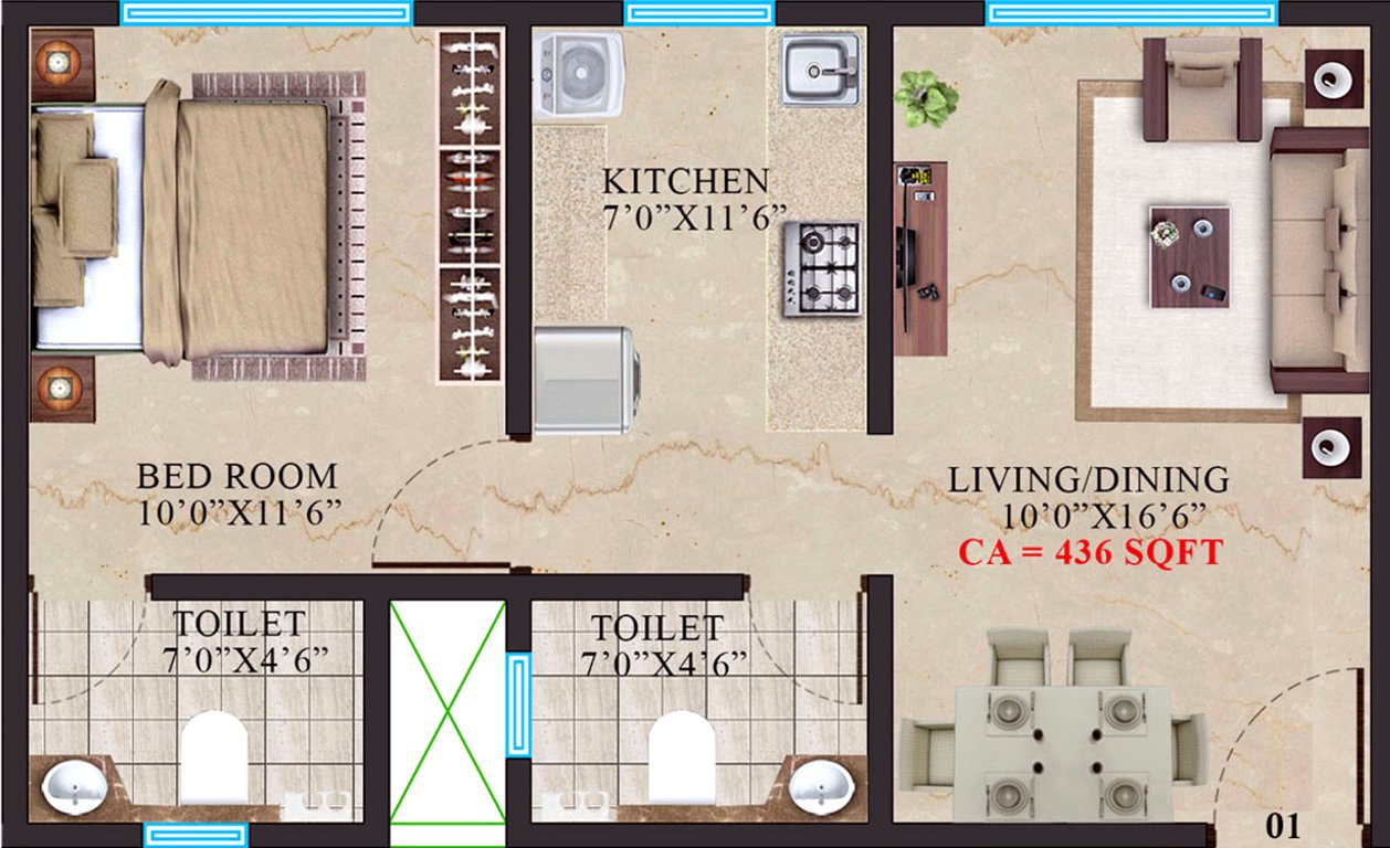 Crescent Constructions Sky Heights (1BHK+2T (436 sq ft) 436 sq ft)