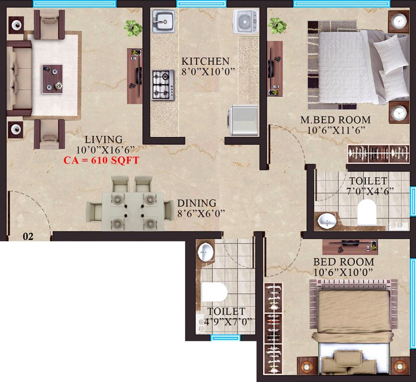 Crescent Constructions Sky Heights (2BHK+2T (610 sq ft) 610 sq ft)