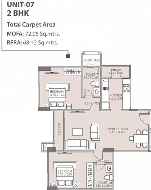 Hubtown Hubtown Sunstone (2BHK+2T (733 sq ft) 733 sq ft)