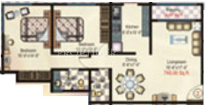 Marwin Raviraj Palms (2BHK+2T (975 sq ft) 975 sq ft)