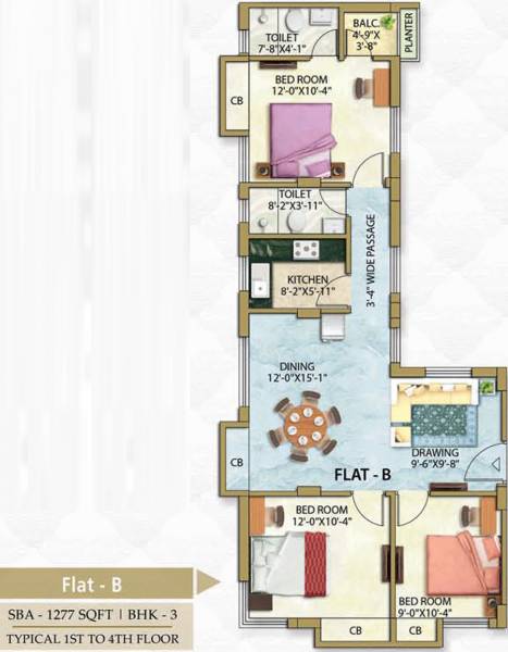 Meharia Windsor The Residence (3BHK+2T (1,277 sq ft) 1277 sq ft)