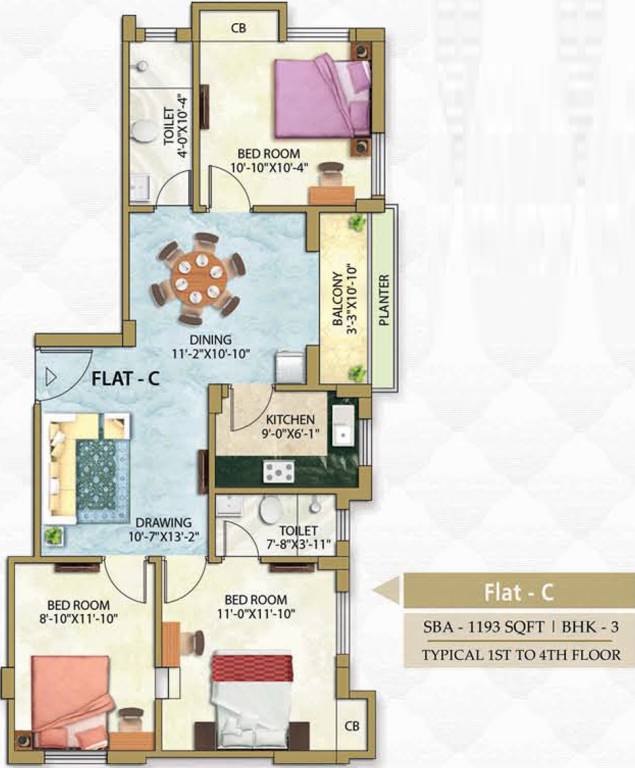 Meharia Windsor The Residence (3BHK+2T (1,193 sq ft) 1193 sq ft)