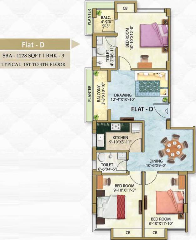Meharia Windsor The Residence (3BHK+2T (1,228 sq ft) 1228 sq ft)