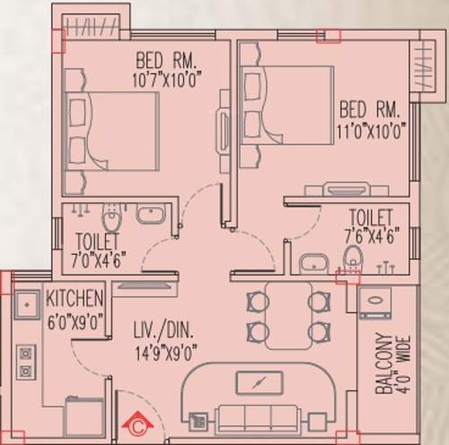 Magnolia Prestige (2BHK+2T (850 sq ft) 850 sq ft)