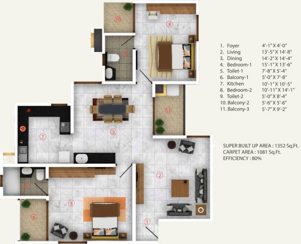 Aratt Cityscape Apartment (2BHK+2T (1,352 sq ft) 1352 sq ft)
