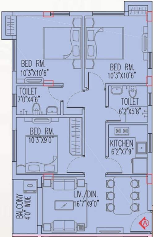 Magnolia Prestige (3BHK+2T (1,006 sq ft) 1006 sq ft)