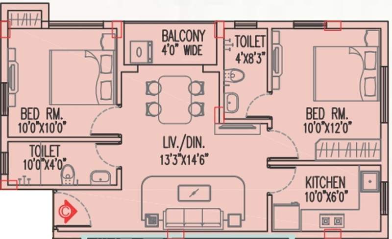 Magnolia Prestige (2BHK+2T (870 sq ft) 870 sq ft)