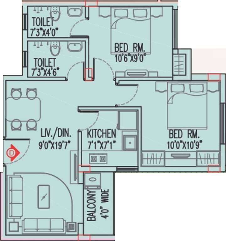 Magnolia Prestige (2BHK+2T (819 sq ft) 819 sq ft)