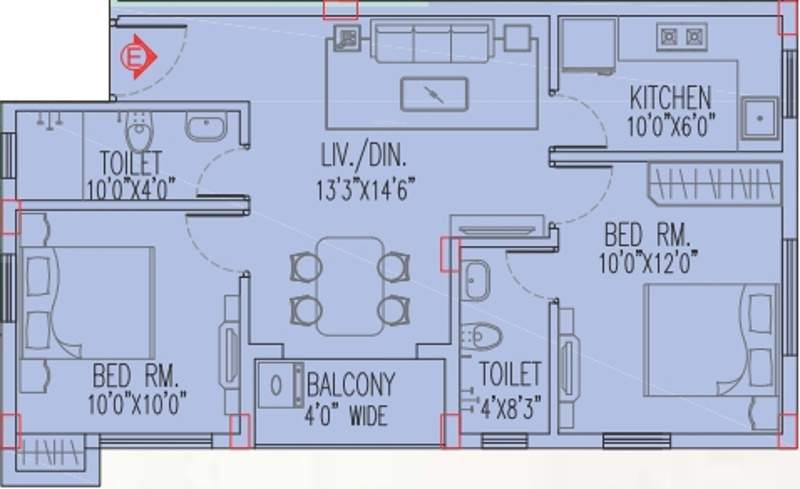 Magnolia Prestige (2BHK+2T (872 sq ft) 872 sq ft)