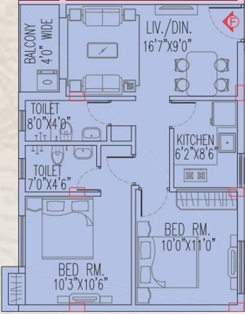 Magnolia Prestige (2BHK+2T (857 sq ft) 857 sq ft)