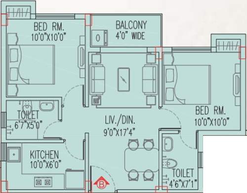 Magnolia Prestige (2BHK+2T (814 sq ft) 814 sq ft)