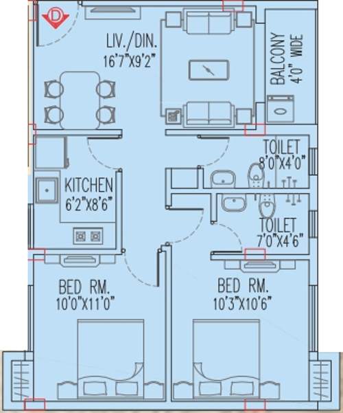 Magnolia Prestige (2BHK+2T (874 sq ft) 874 sq ft)