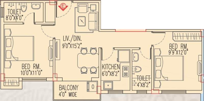 Magnolia Prestige (2BHK+2T (835 sq ft) 835 sq ft)