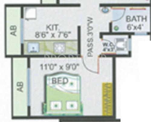 Rai Residency Govind Enclave Floor Plan (1BHK+1T)