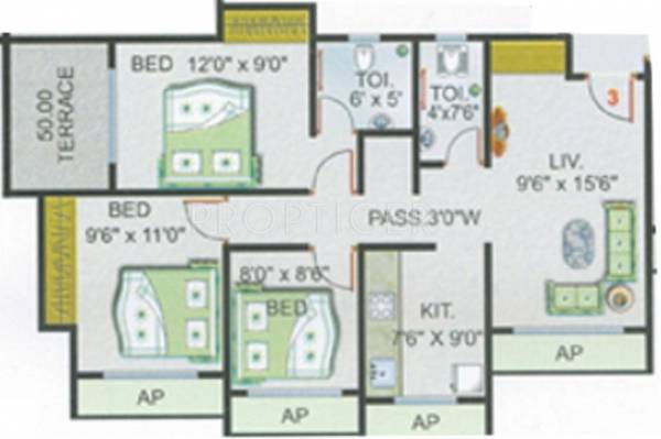 Rai Residency Govind Enclave Floor Plan (3BHK+3T)