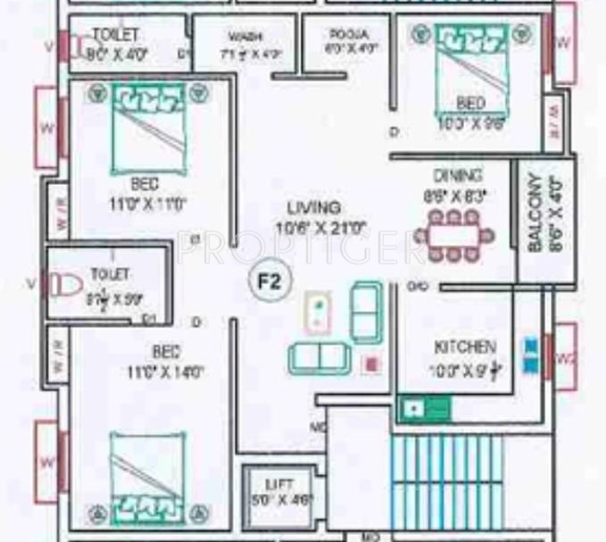 Perfect Perfect Platina (3BHK+2T (1,337 sq ft)   Pooja Room 1337 sq ft)
