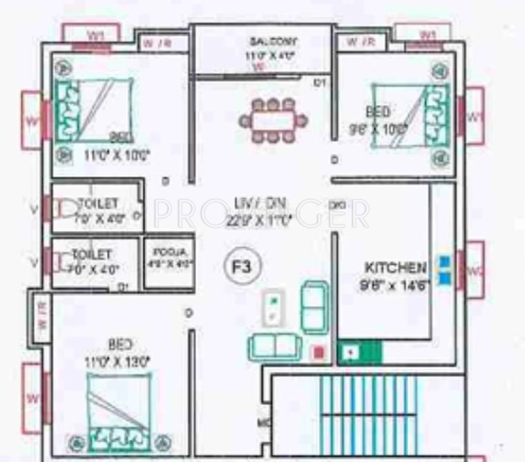 Perfect Perfect Platina (3BHK+2T (1,258 sq ft)   Pooja Room 1258 sq ft)
